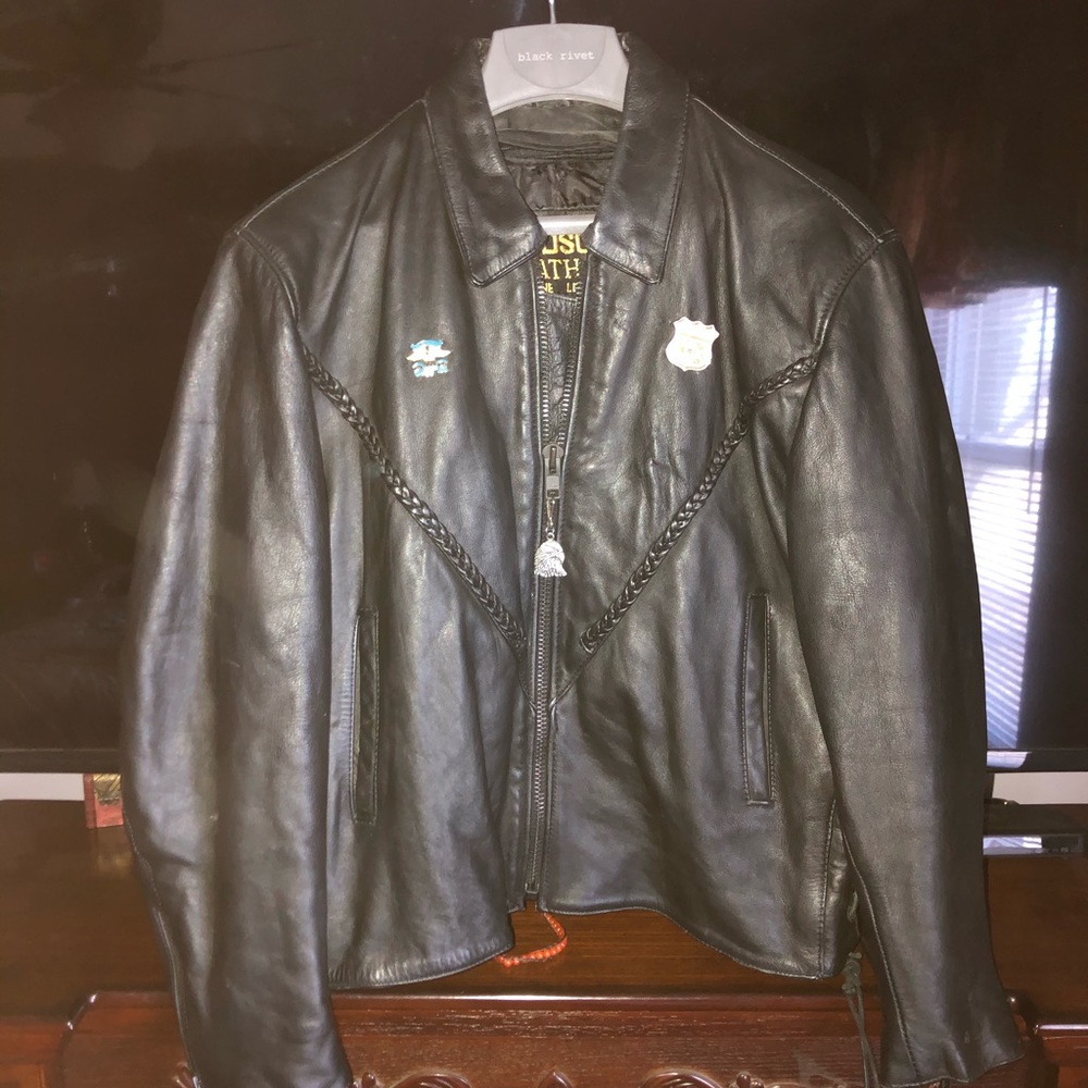 Genuine leather bikers coat